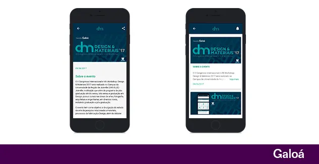 Imagem de notícias dentro do App Design & Materiais, desenvolvido pelo Galoá